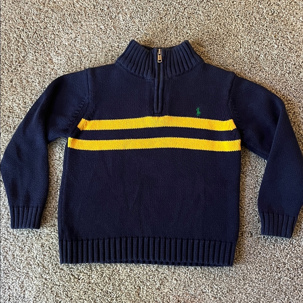 Ralph Lauren Blue Sweater with Yellow Stripe